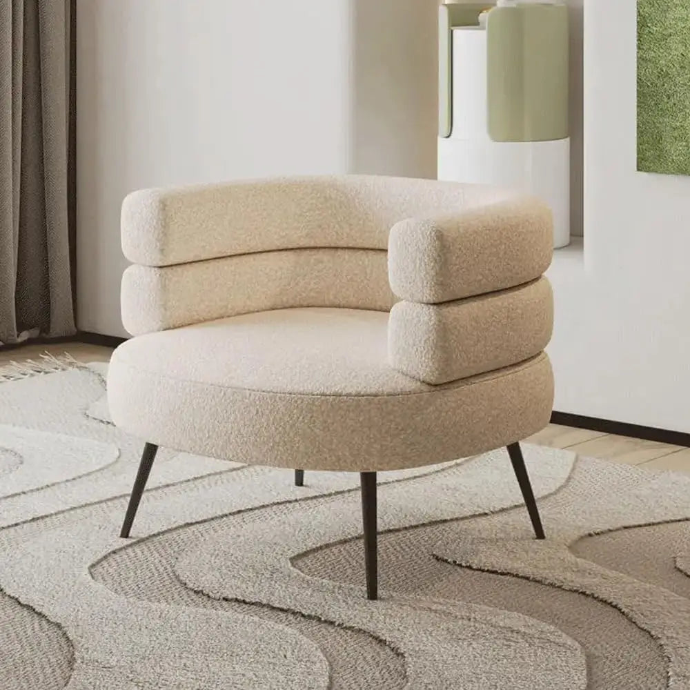 Mid Century Sherpa Boucle Accent Chair, Round Upholstered Barrel Arm Chair for Small Spaces, Fluffy Side Corner Sofa for Living