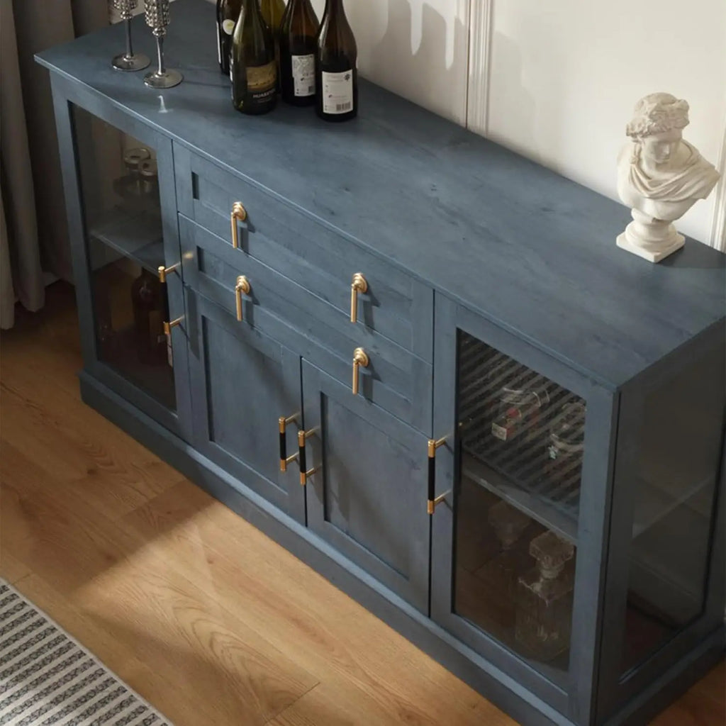 58.2'' Modern Sideboard with Storage, Accent Buffet Cabinet with 2 Glass Doors, Credenza with Two Drawers and Adjustable Shelves