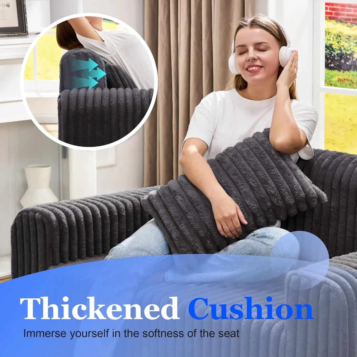 Couch Sofa 2-Seater Foam Sofa Loveseat for Small Spaces Comfy Sofas with Removable Cover Furry Couch with Pillow