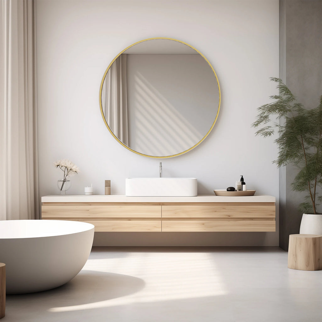 30 Inch Large Gold Round Vanity Framed Mirror for Wall/ Matte Metal Framed Modern Mirror/ Tempered Glass /Bedroom /Living Room
