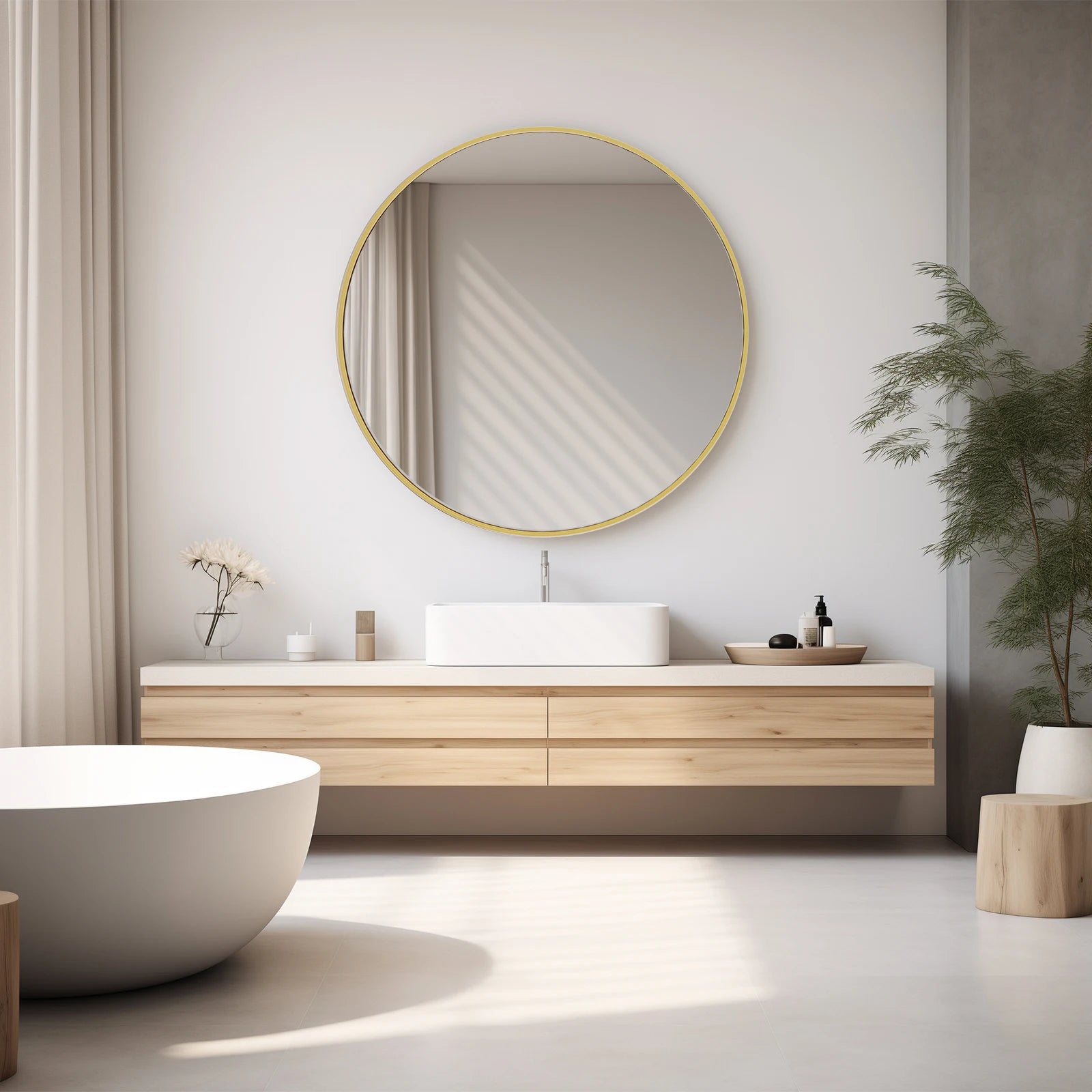 30 Inch Large Gold Round Vanity Framed Mirror for Wall/ Matte Metal Framed Modern Mirror/ Tempered Glass /Bedroom /Living Room