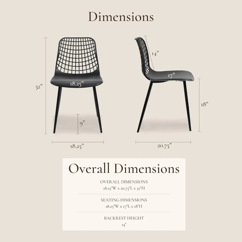 Modern Dining Chairs Set of 4 – Plastic Dining Chair with Metal Legs Ebony Black