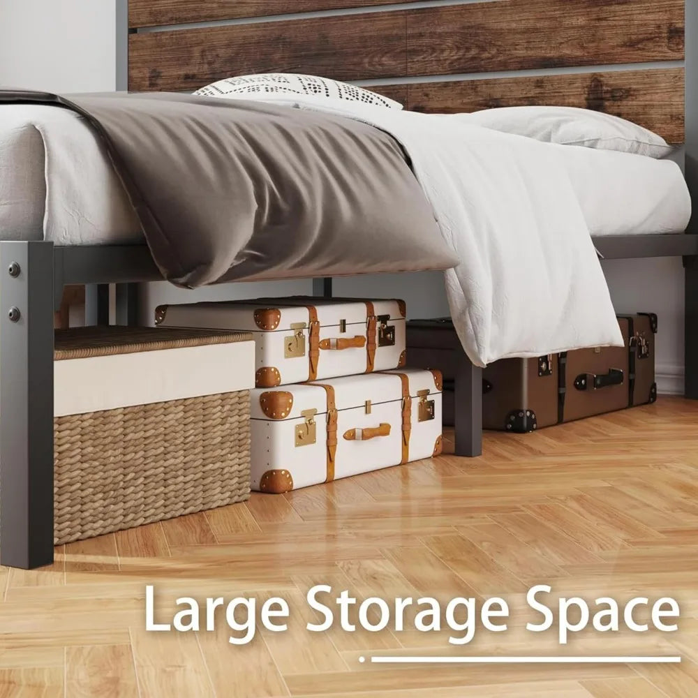 Full Bed Frame with Headboard and Footboard, Metal Full Bed Frame with Under Bed Storage, All-Metal Support System, No Box Spring Needed