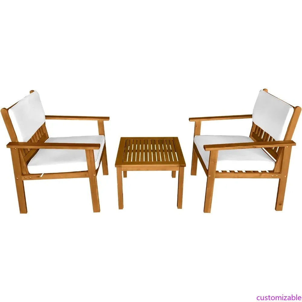 3-Piece Acacia Wood Patio Bistro Set Patio Furniture Outdoor Chat Conversation Table Chair Set Outdoor Wood Chat Set