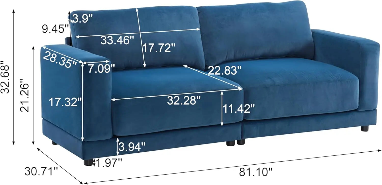 Modern 81" Square Arm Velvet 2-Seater Sofa with Wood Frame - Comfortable Loveseat