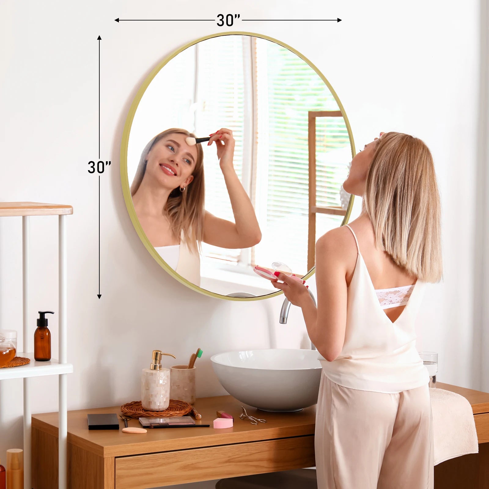 30 Inch Large Gold Round Vanity Framed Mirror for Wall/ Matte Metal Framed Modern Mirror/ Tempered Glass /Bedroom /Living Room