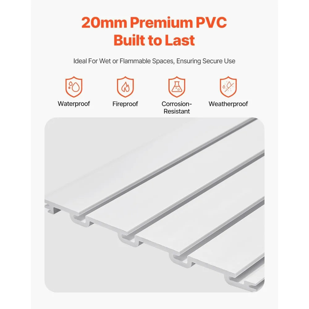 PVC Slatwall Panel Set, 8 Feet by 4 Feet, White, Easy Install Garage Slatwall without Accessories
