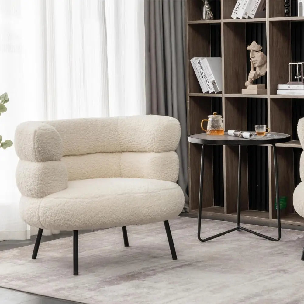 Mid Century Sherpa Boucle Accent Chair, Round Upholstered Barrel Arm Chair for Small Spaces, Fluffy Side Corner Sofa for Living