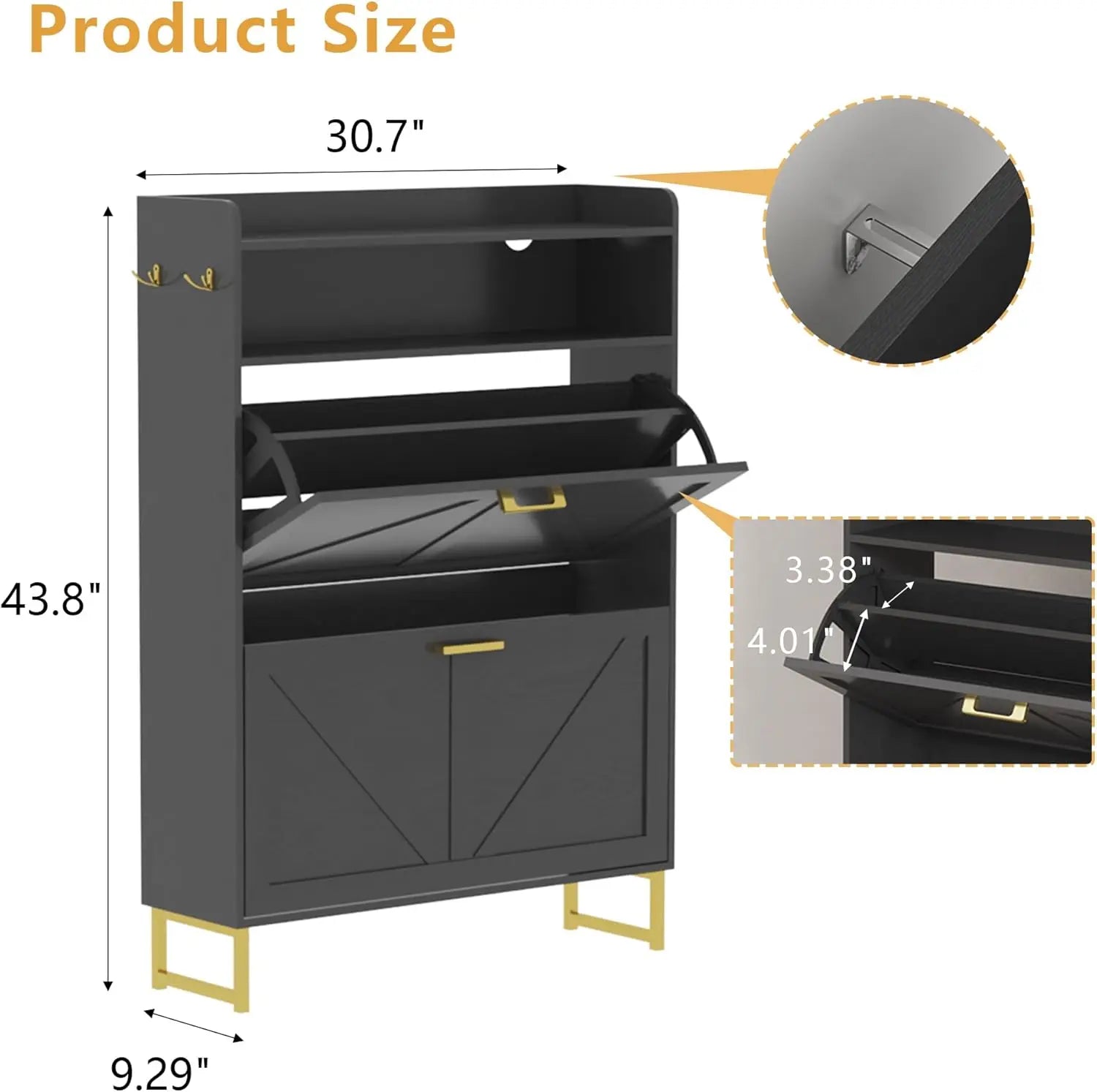 Shoe Cabinet with 2 Flip Drawers, Freestanding Hidden Shoe Storage Organizer, Shoe Rack Cabinet with Open Storage & Hooks