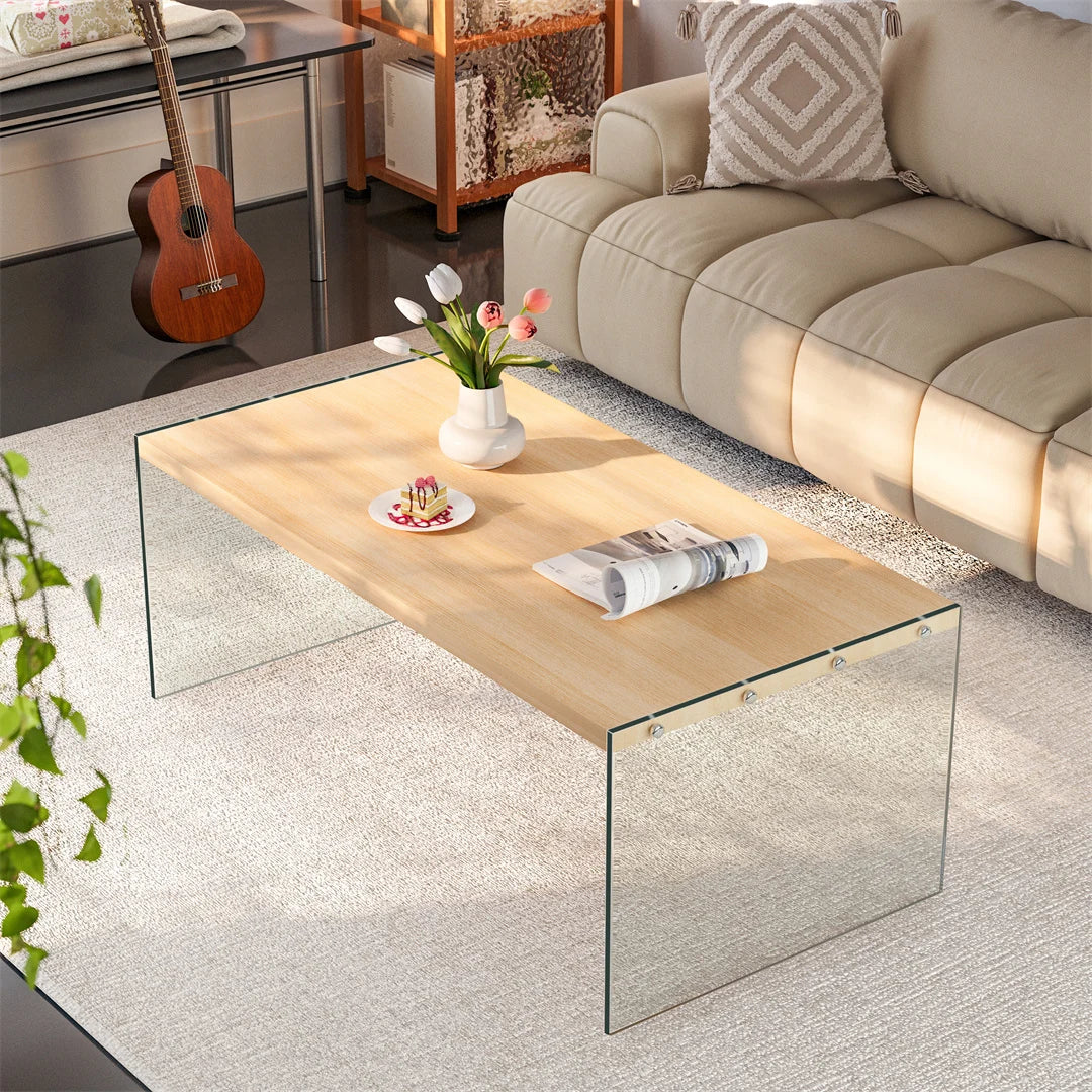Modern Living Room Center Table 120x60cm Rectangle Wood Tabletop, Coffee Table, Tea Table with Tempered Glass Stand