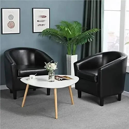 Barrel Chairs Set of 2, Faux Leather Club Chairs,PU Leather Accent Chairs, Waiting Room Chair with Soft Padded Seat for Bedroom