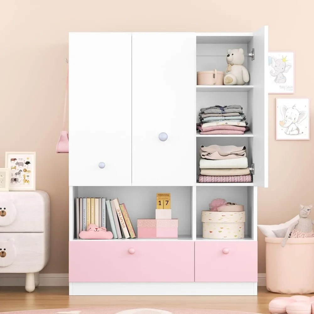 Freestanding Wooden Wardrobe with Adjustable Shelves and Drawers