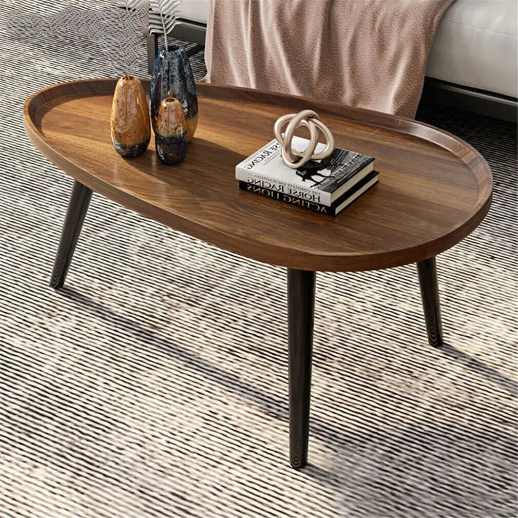 Irregular Living Room Coffee Table Set Small Drop-Shaped Solid Wooden Sofa Side/ End Table 2-in1 with Triangle Legs