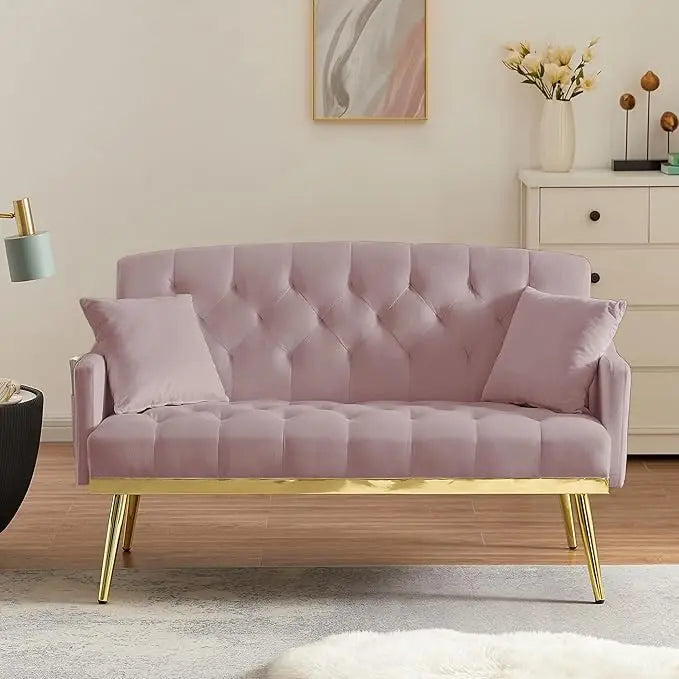 55-Inch Modern Velvet Loveseat Sofa with Gold Metal Legs & Side Pockets, Tufted Backrest, Perfect for Living Room, Bedroom