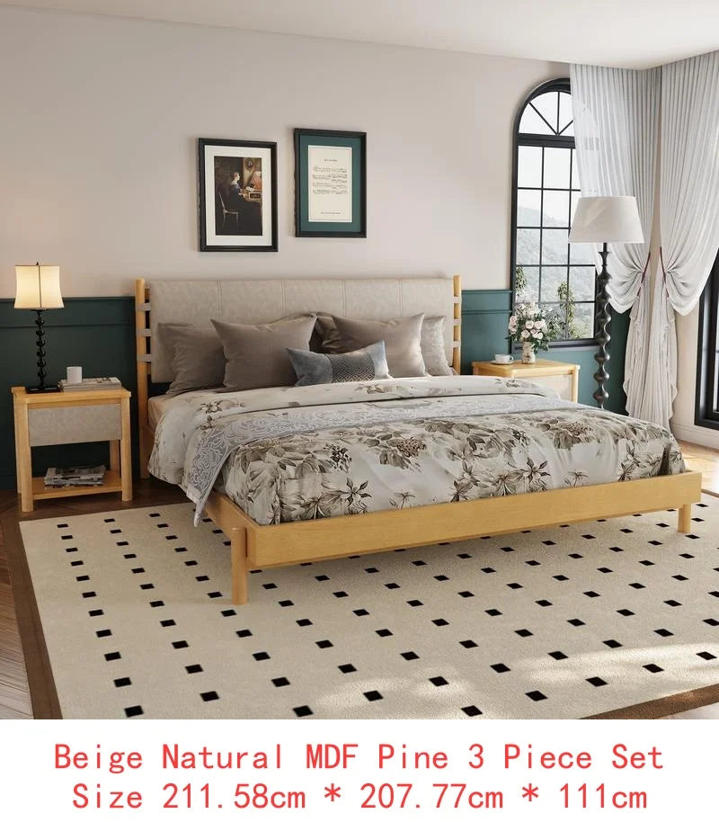 Modern Gray Wood Queen Bed Frame Set with 2 Nightstands,
