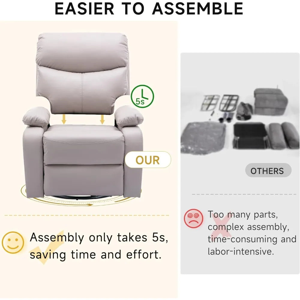 Swivel Rocker Recliner Chair for Adults, Rocking Small Recliner Chairs for Small Spaces, Glider Recliner