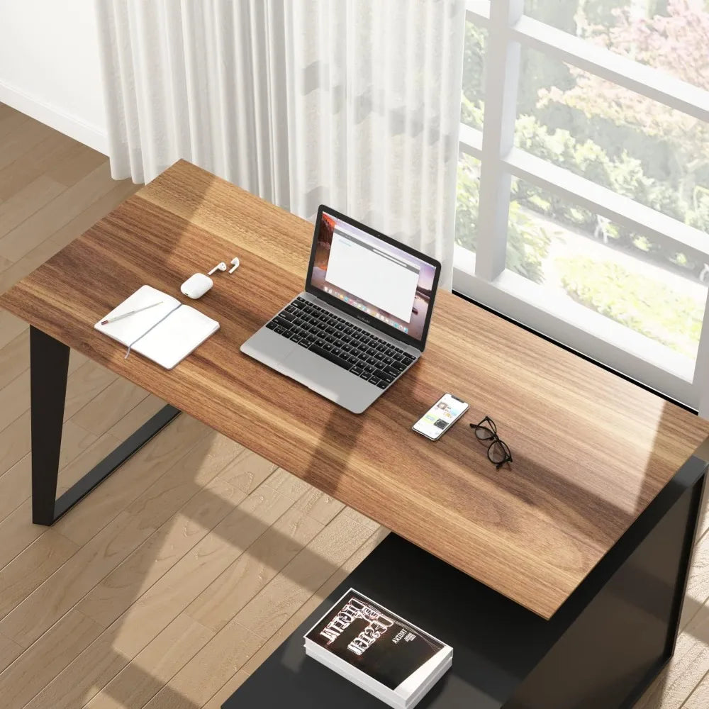 Corner Computer Desk with 3 Drawers, 2 Shelves & 2 Doors - 55" L-Shaped Desk for Study and Writing