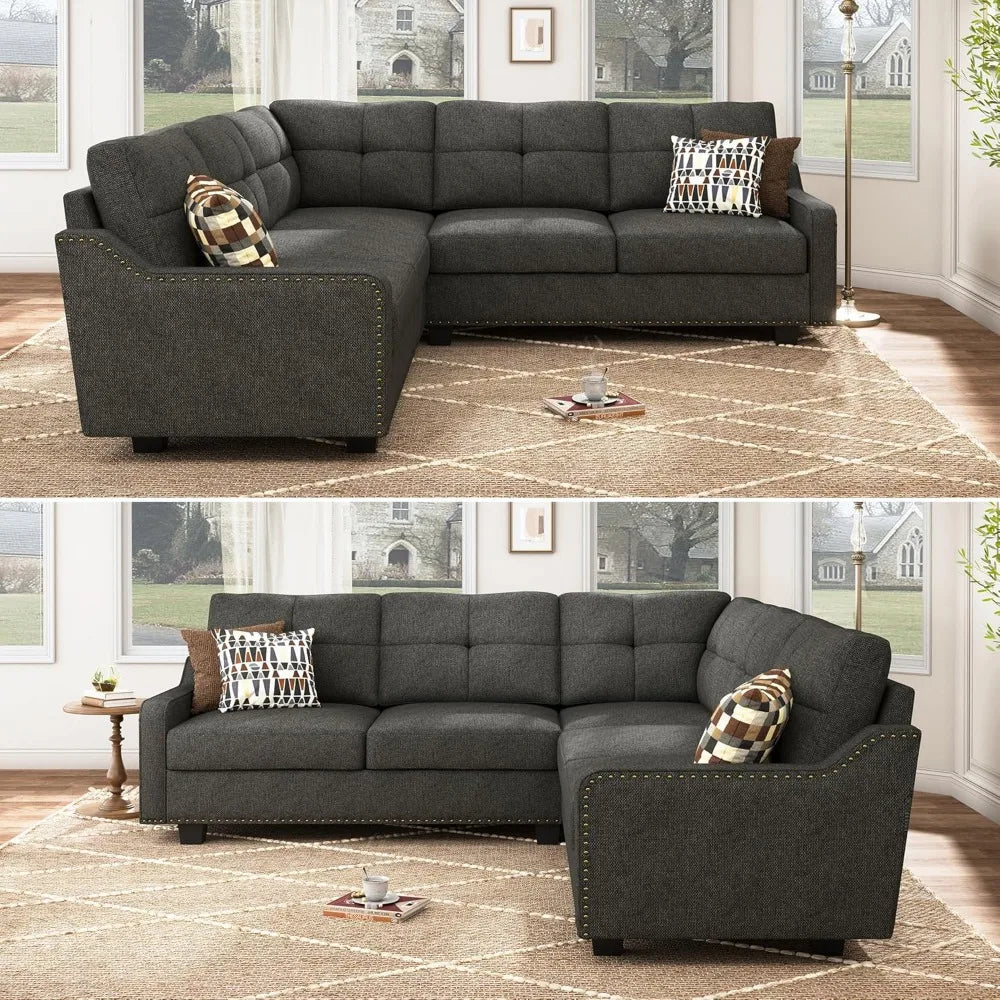 L-Shaped Reversible Sectional Sofa in Dark Grey for Small Spaces
