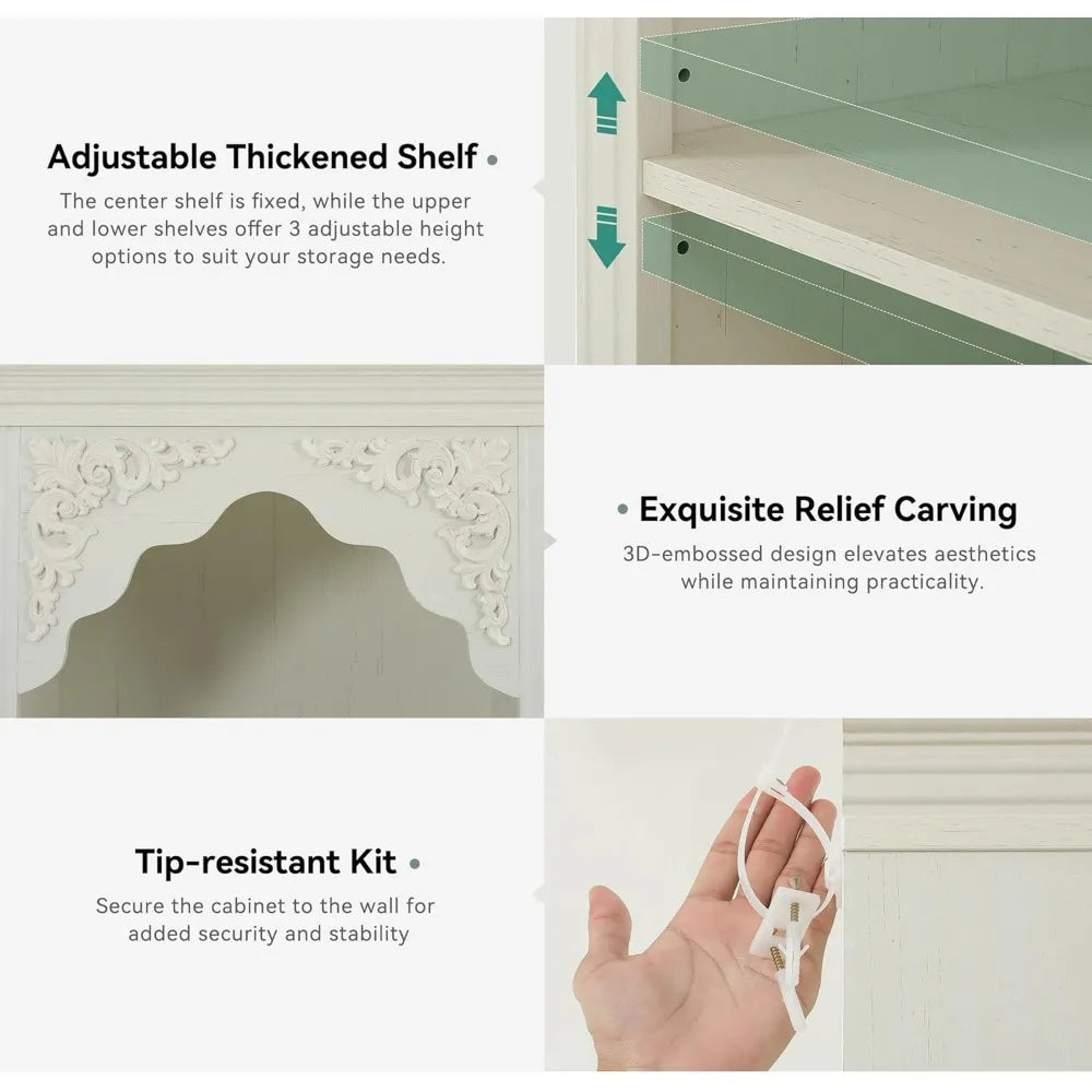 Vintage 70" High 8-Tier Bookshelf with Arched Shelves, Drawers, Roman Columns, and Classic Carved Style