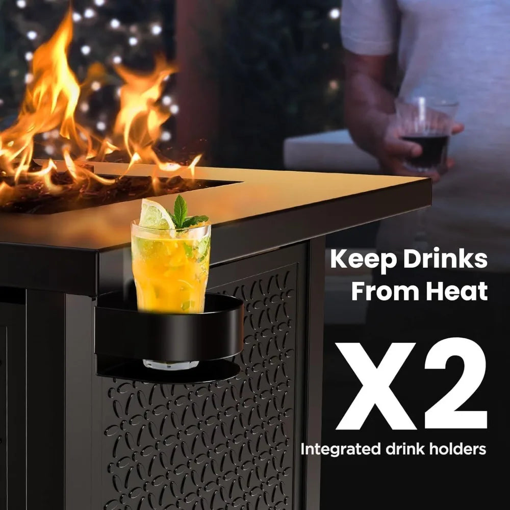 Customizable- Fire Pits 32" Outdoor  Fire Pit, 50,000 BTU Steel Fire Table With Lid And Lava Rock, Add Warmth