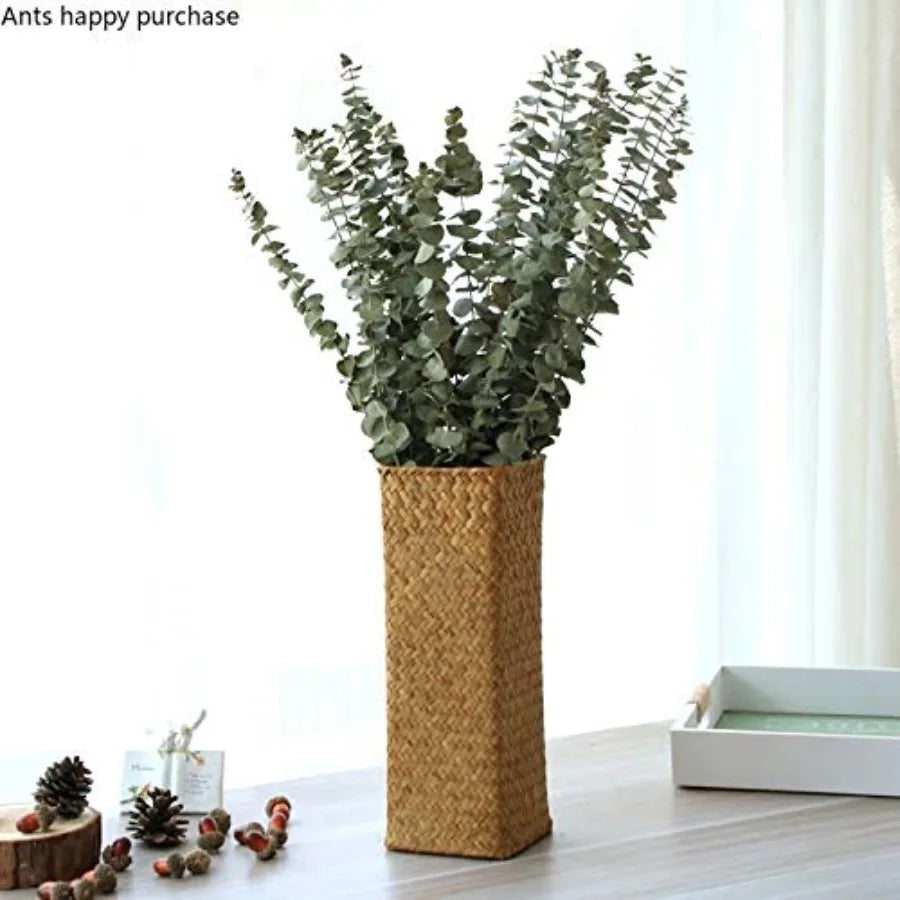 Natural Seaweed Weave Basket Pastoral Rattan Vase/ Bamboo Weaving  Flower Arranger Gypsophila Dried Flower Vase Decoration