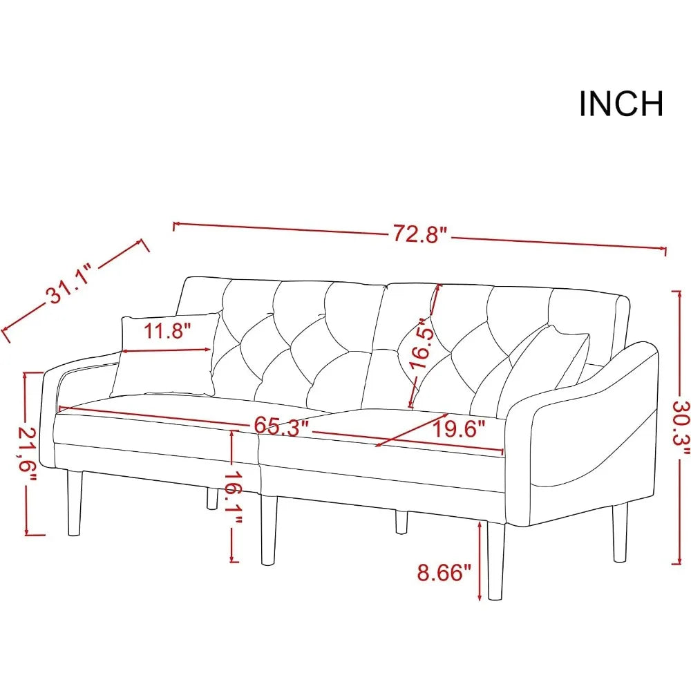 Convertible Futon Sofa Bed & Upholstered Velvet  Folding Sleeper Couch with 2 Pillows & Adjustable Backrest, Living Room Sofa