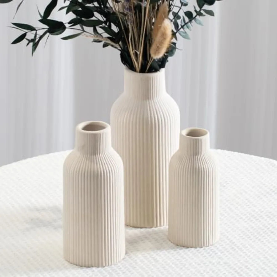 Bohemian Ceramic Vase - for Pampas Grass, Mantel, Bookshelf, Entryway and Living Room Decor