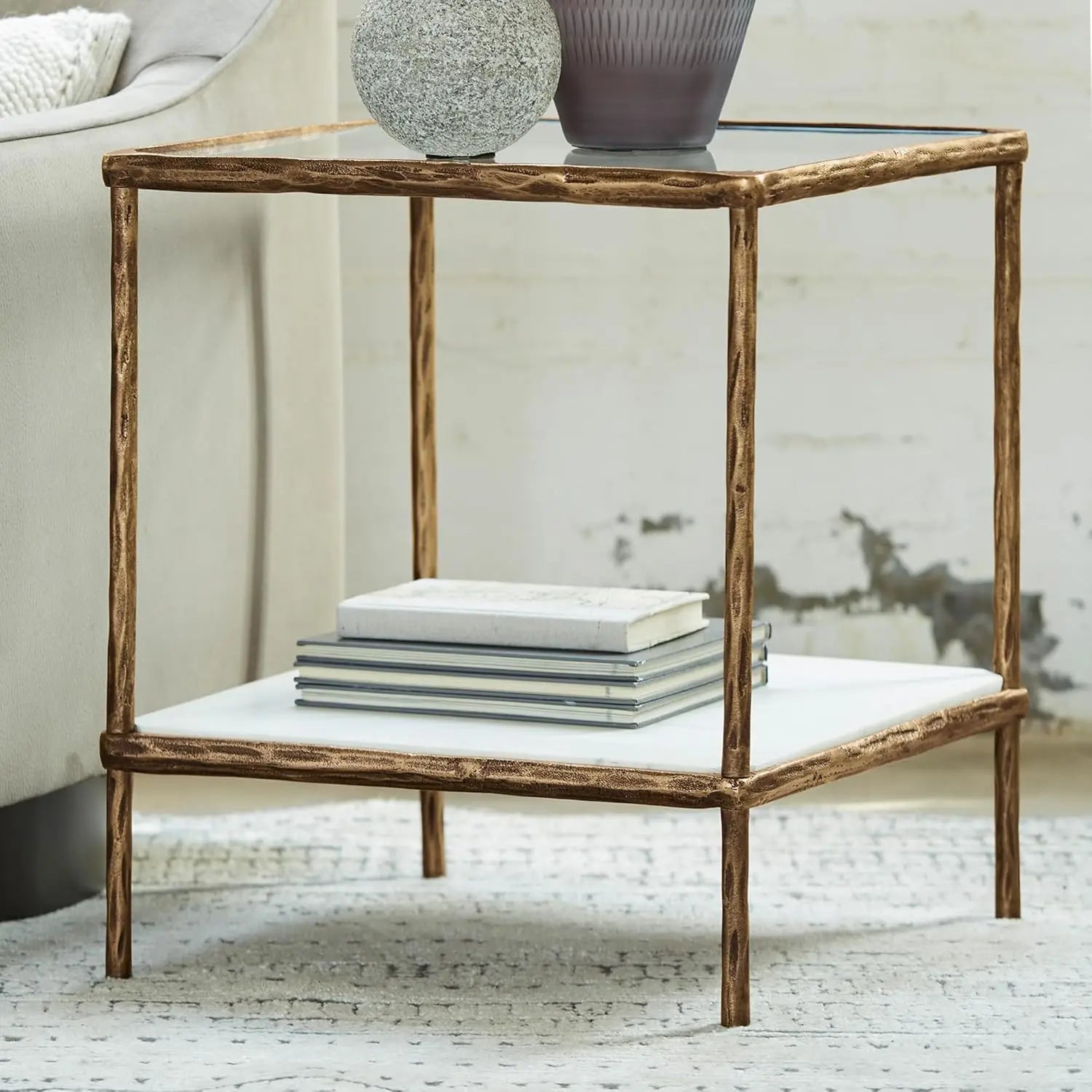 Contemporary Accent Table, Antique Brass Finish