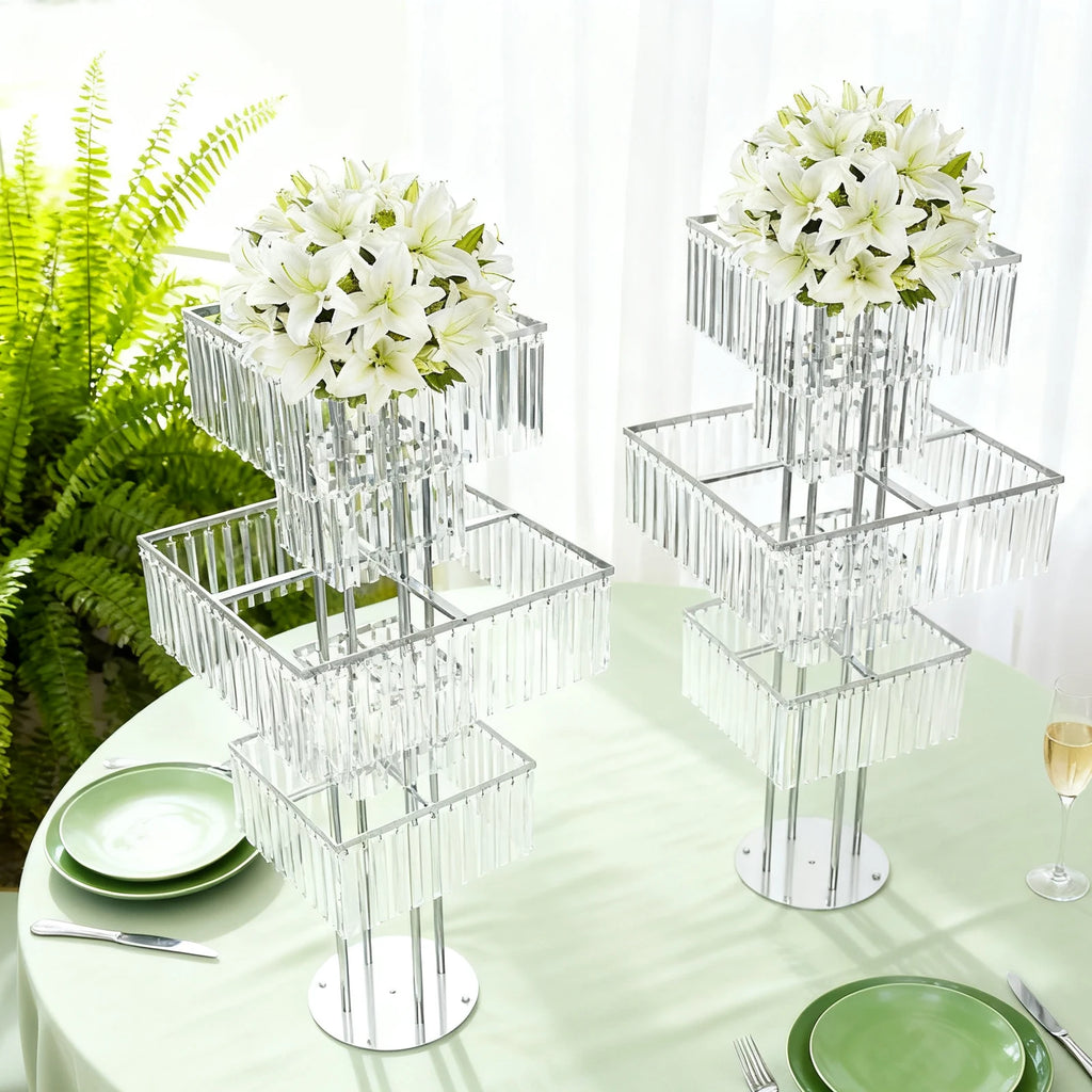 2pcs 5-Tier Flower Stand for Wedding Birthday Party Events Flower Vase Stand for Centerpieces Wedding Flower Stand Gold/silver