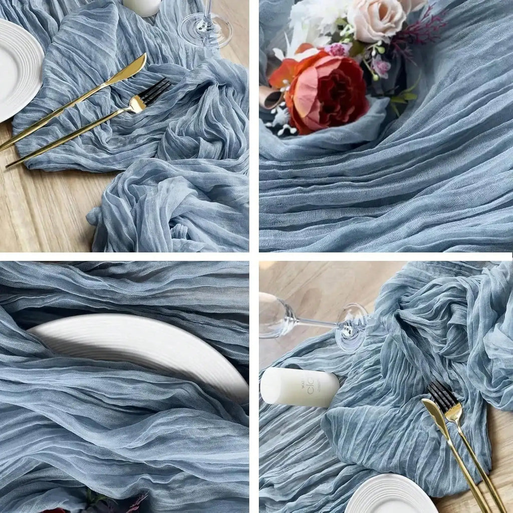 10 Pack  Polyester Cheesecloth Table Runner 21×120 Inch,  Boho Sheer Gauze Fabric Table Runner, Rustic Table Centerpiece for Romantic Wedding, Baby Shower and Party Decoration
