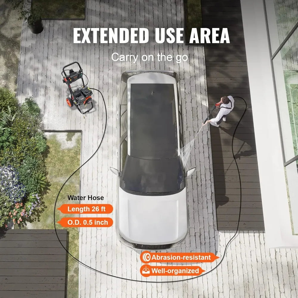 Gas-Powered Pressure Washer: 3400 PSI, 2.6 GPM, Spray Gun, Extension Wand, 5 Nozzles, Copper Pump