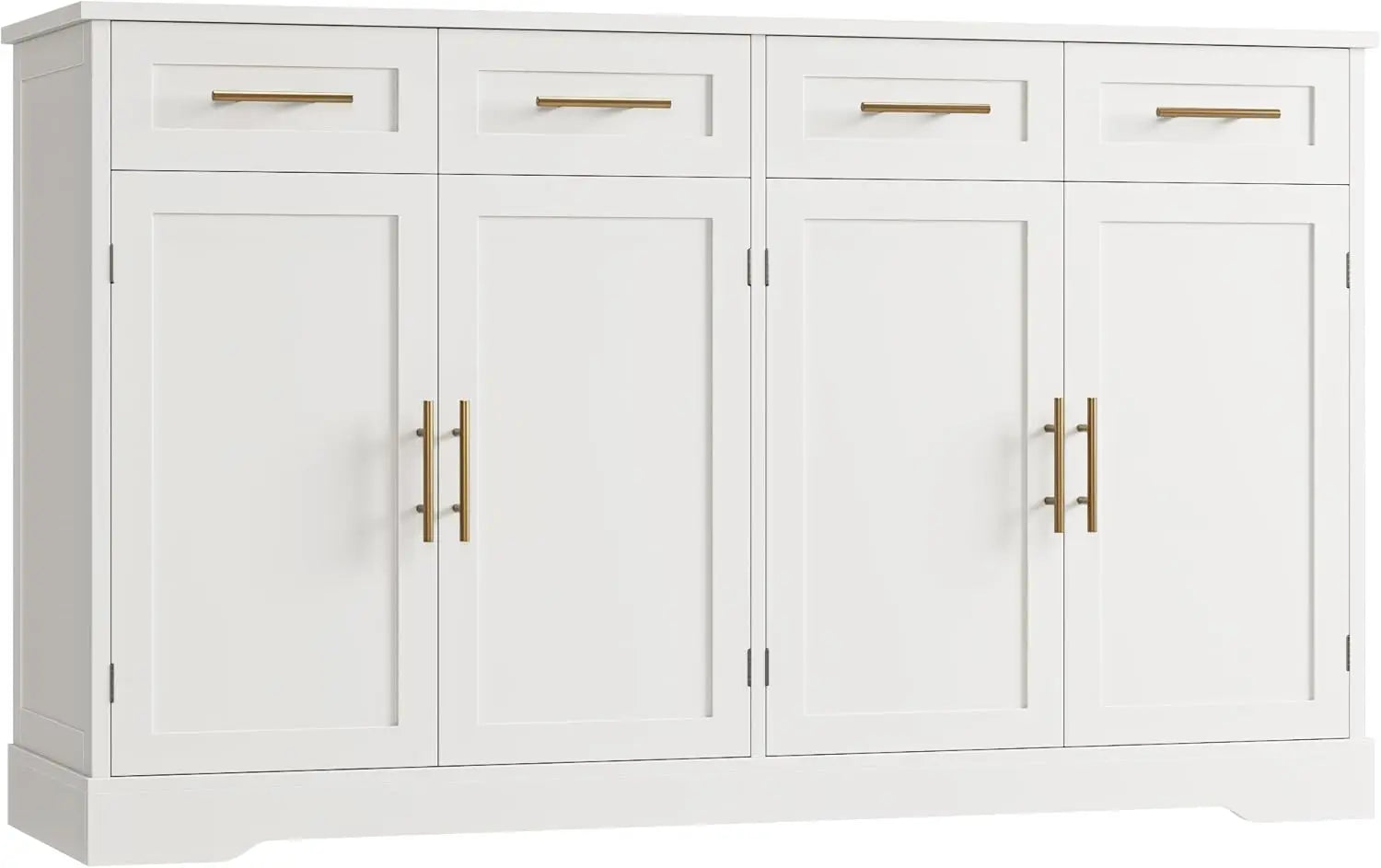 60" Modern Buffet Cabinet with 4 Drawers, Gold Handles, White Kitchen Storage Sideboard