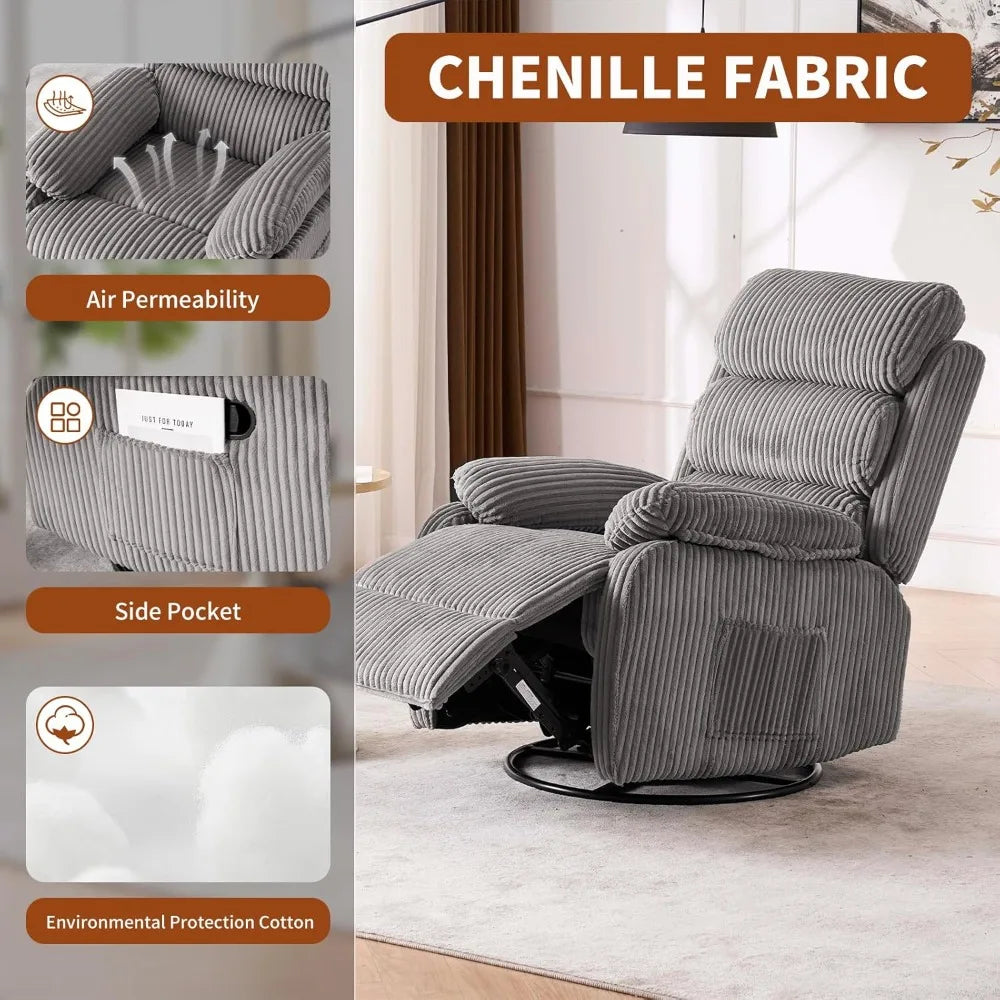 Premium Velvet 360° Swivel Rocker Recliner with Generous Footrest - High Back Gliding Chair for Nursery, Living Room & Compact Spaces