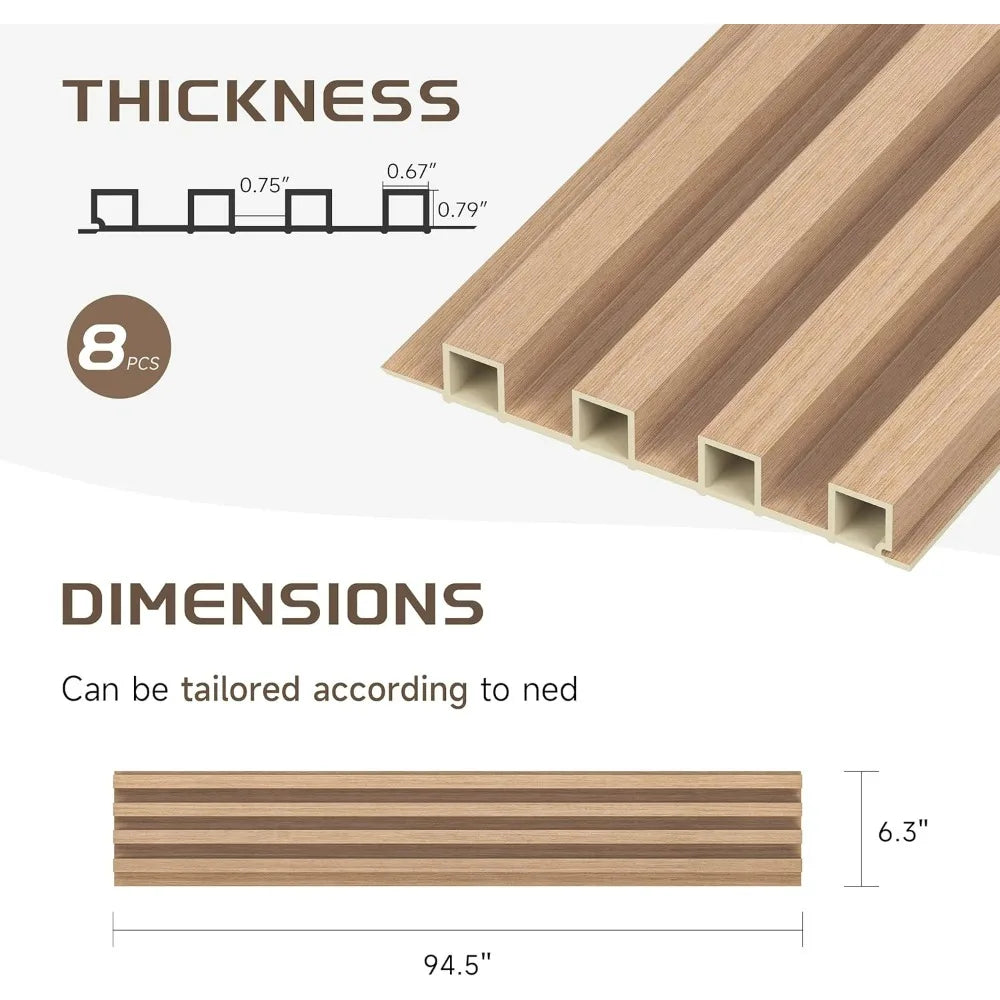 8-Piece Slat Wall Panel Set, 95x6 inches Accent Wood Slats for Wall and Ceiling, Acoustic Interior Wall Panels with Modern Design