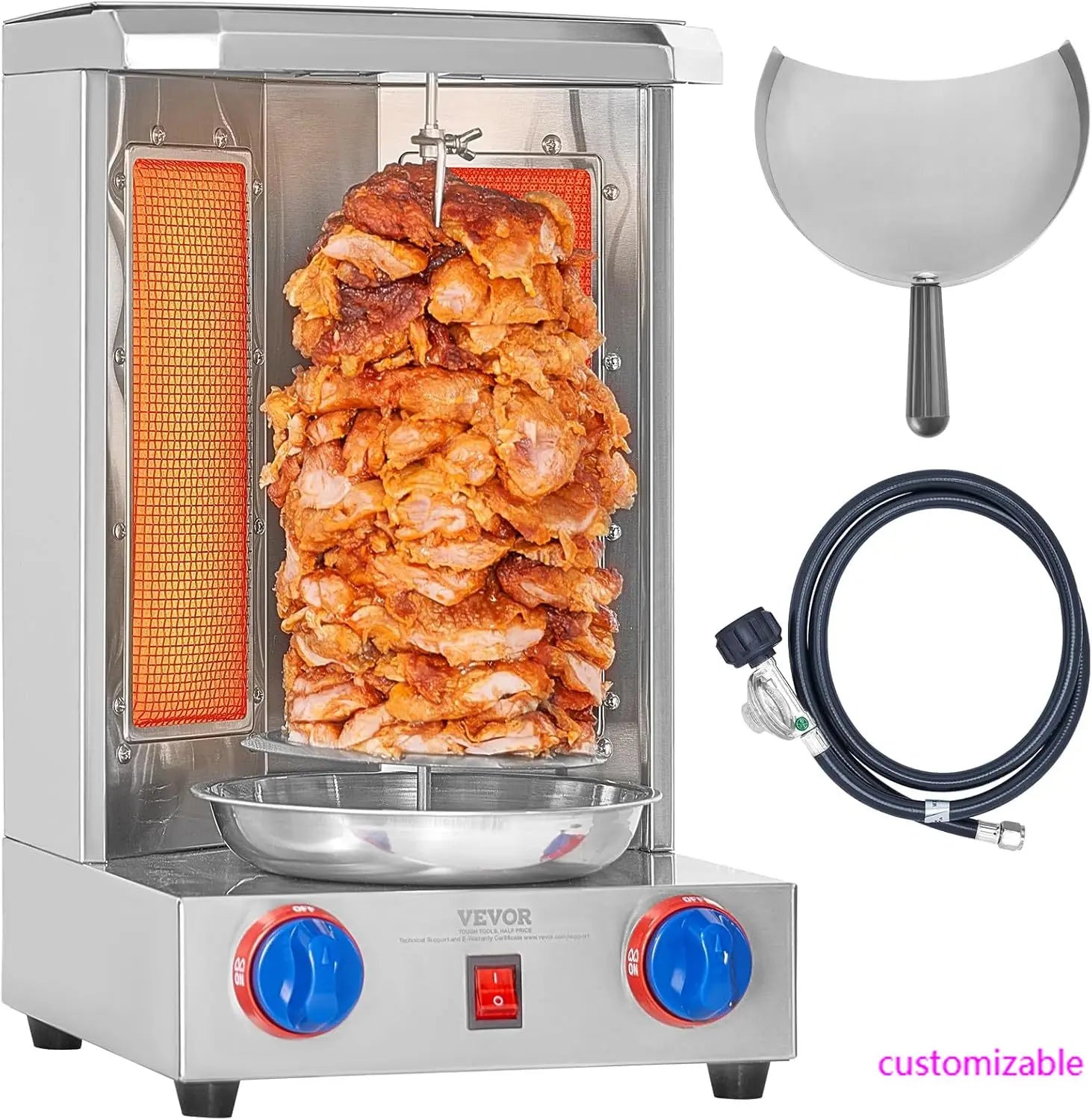 Grill Machine, 13 LBS Capacity, Chicken Shawarma Cooker Machine with 2 Burners, Gas Vertical Broiler Gyro