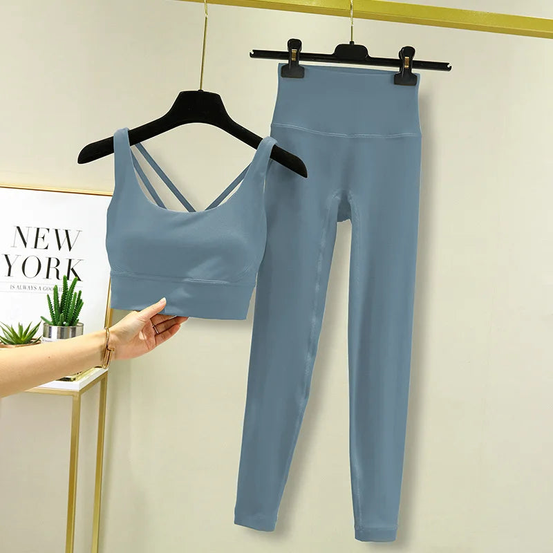 TRY TO BN Women's Tracksuit Yoga Set Fitness Leggings/ Sports Bra/ Naked Sportwear Breathable Workout Two Pieces Suit Gym Clothes