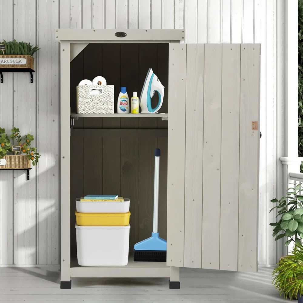 Outdoor Storage Cabinet for Patio, Garden Potting Bench Table with Shelves & Metal-Tabletop, Wooden Planting Work Station, Weather Proof