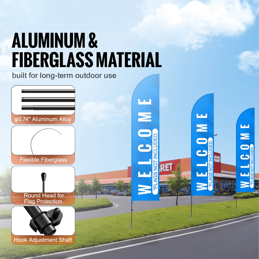 Feather Flag Pole Kit/ 3Packs Advertising Flag/ 16.3ft Sign Flag Poles for Business Advertising/ Flags Outdoor with Ground Stakes