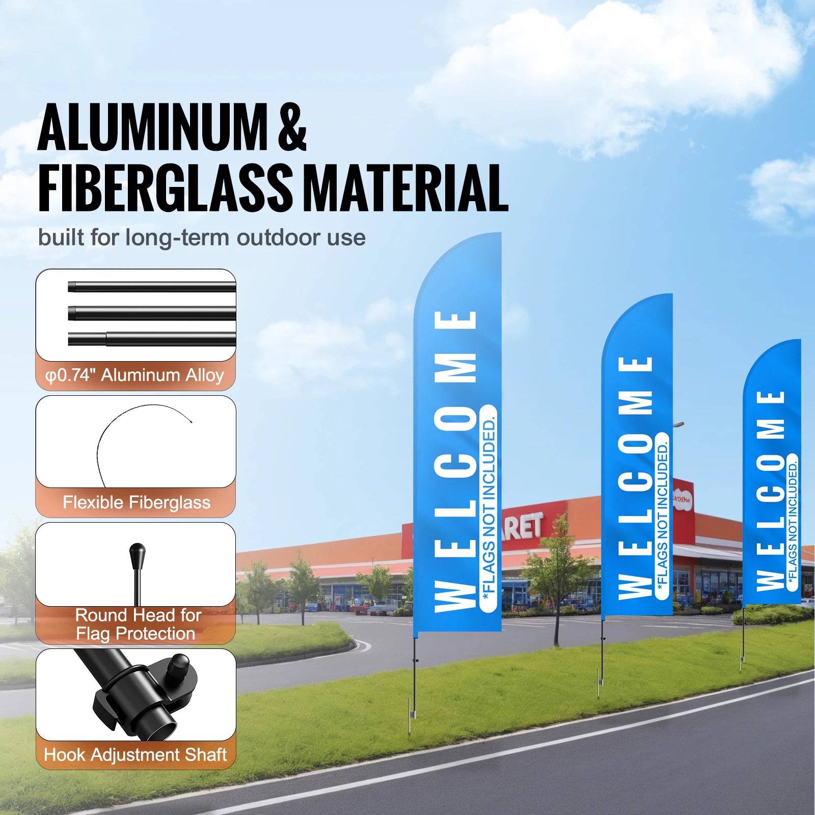 Feather Flag Pole Kit/ 3Packs Advertising Flag/ 16.3ft Sign Flag Poles for Business Advertising/ Flags Outdoor with Ground Stakes