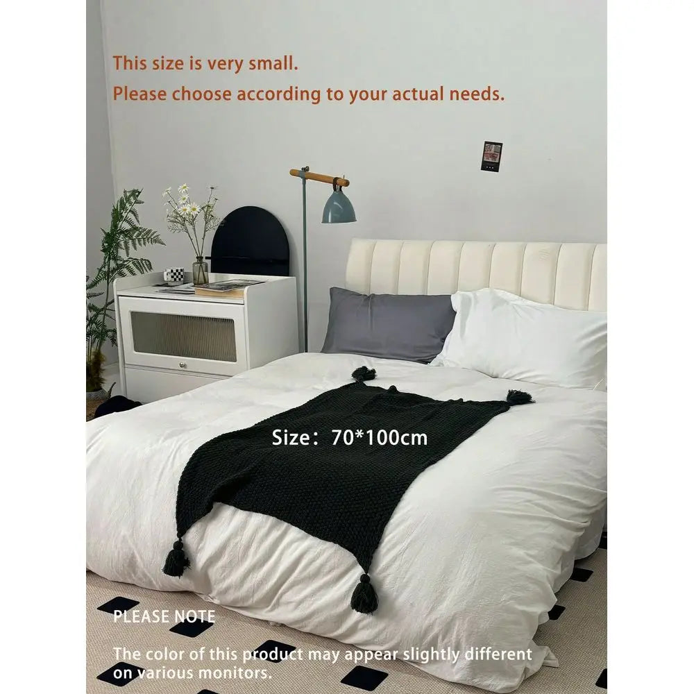 Solid Color Lightweight Acrylic Knit Tasseled Throw Blanket