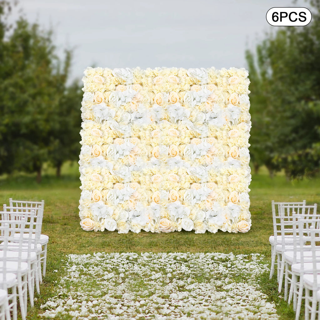 6Pcs Artificial Flower Wall Panel Set Flower Background Panel for Wall, 60x40cm Silk Hydrangea Rose Floral Panel  for Photo Background Home Party Wedding Backdrop Decoration