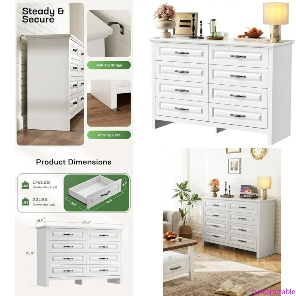 Customizable Elegant 8-Drawer Solid Wood Dresser