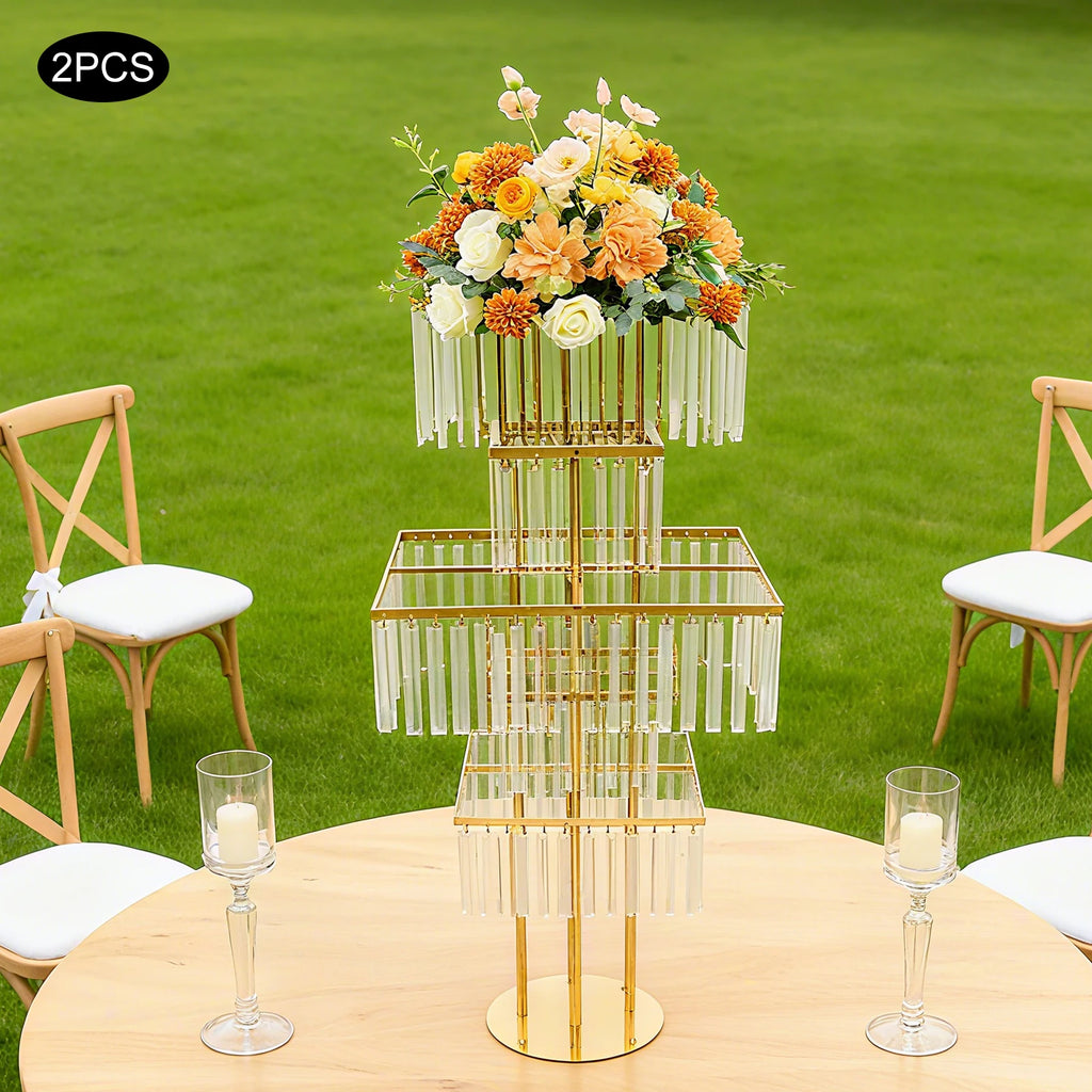 2pcs 5-Tier Flower Stand for Wedding Birthday Party Events Flower Vase Stand for Centerpieces Wedding Flower Stand Gold/silver