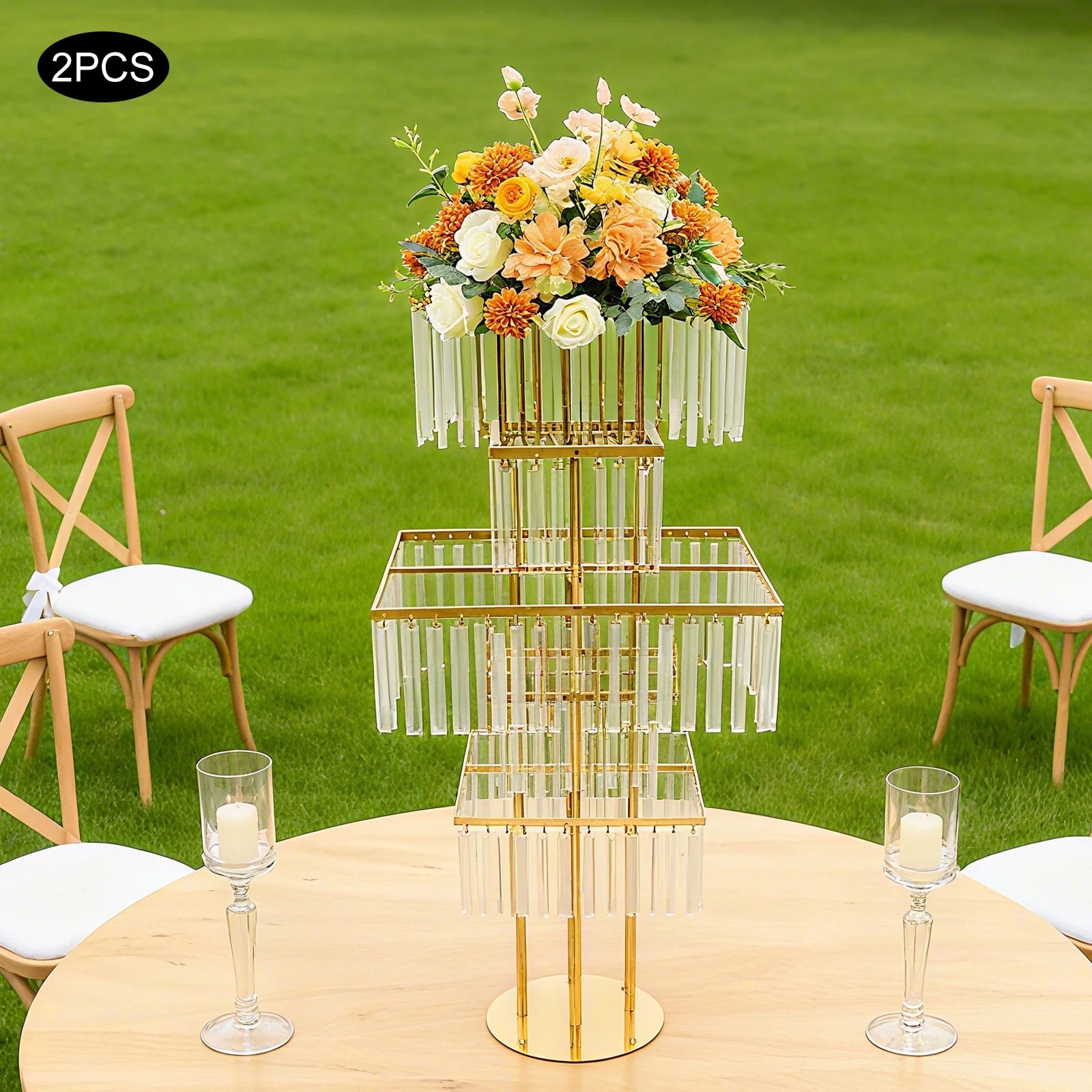 2pcs 5-Tier Flower Stand for Wedding Birthday Party Events Flower Vase Stand for Centerpieces Wedding Flower Stand Gold/silver