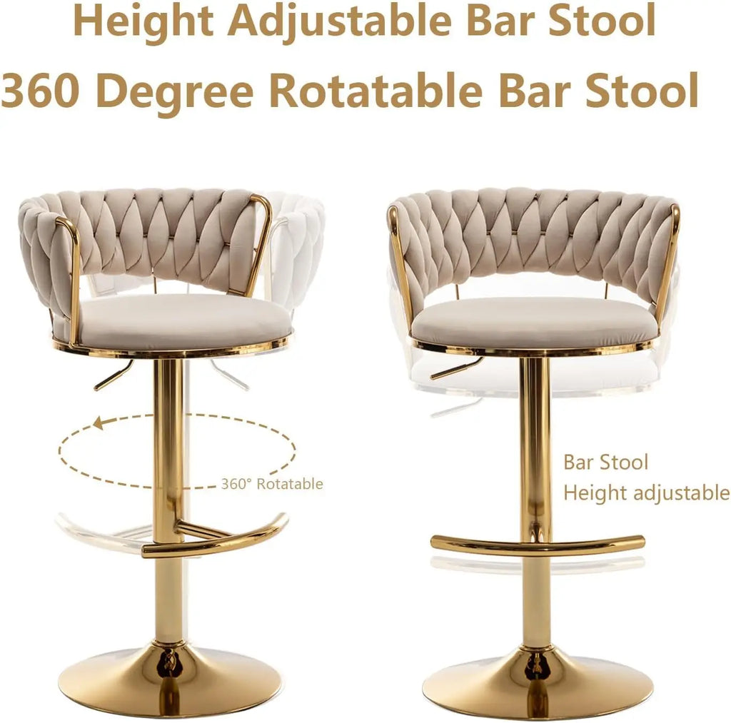Counter Height Barstools with Low Back, Swivel Bar Stool for Kitchen Island, Gold Velvet Bar Stools Set of 4, Pub (Beige)