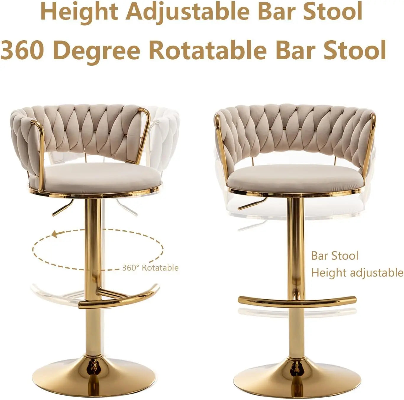 Counter Height Barstools with Low Back, Swivel Bar Stool for Kitchen Island, Gold Velvet Bar Stools Set of 4, Pub (Beige)