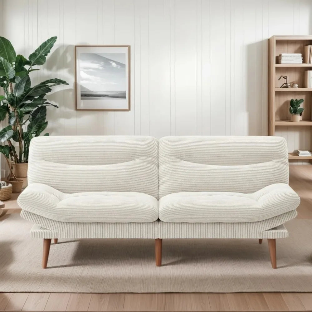 Futon Sofa Bed, 3-in-1 Futon Couch w/Adjustable Backrest & Armrests, Corduroy Convertible Sofa Bed, Folding Sleeper Recliner