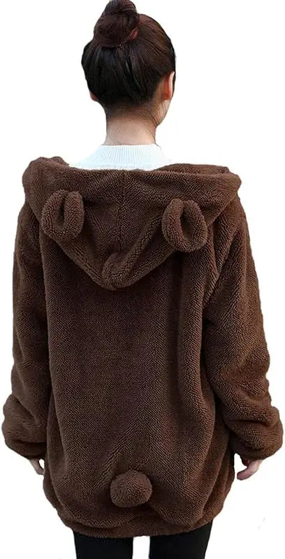 Fluffy Kawaii Bunny/Bear Hoodie Ears&Tail Animal Top/ Cute Rabbit Zip Jacket Winter Women/ Girl Sweet Sweater Coat
