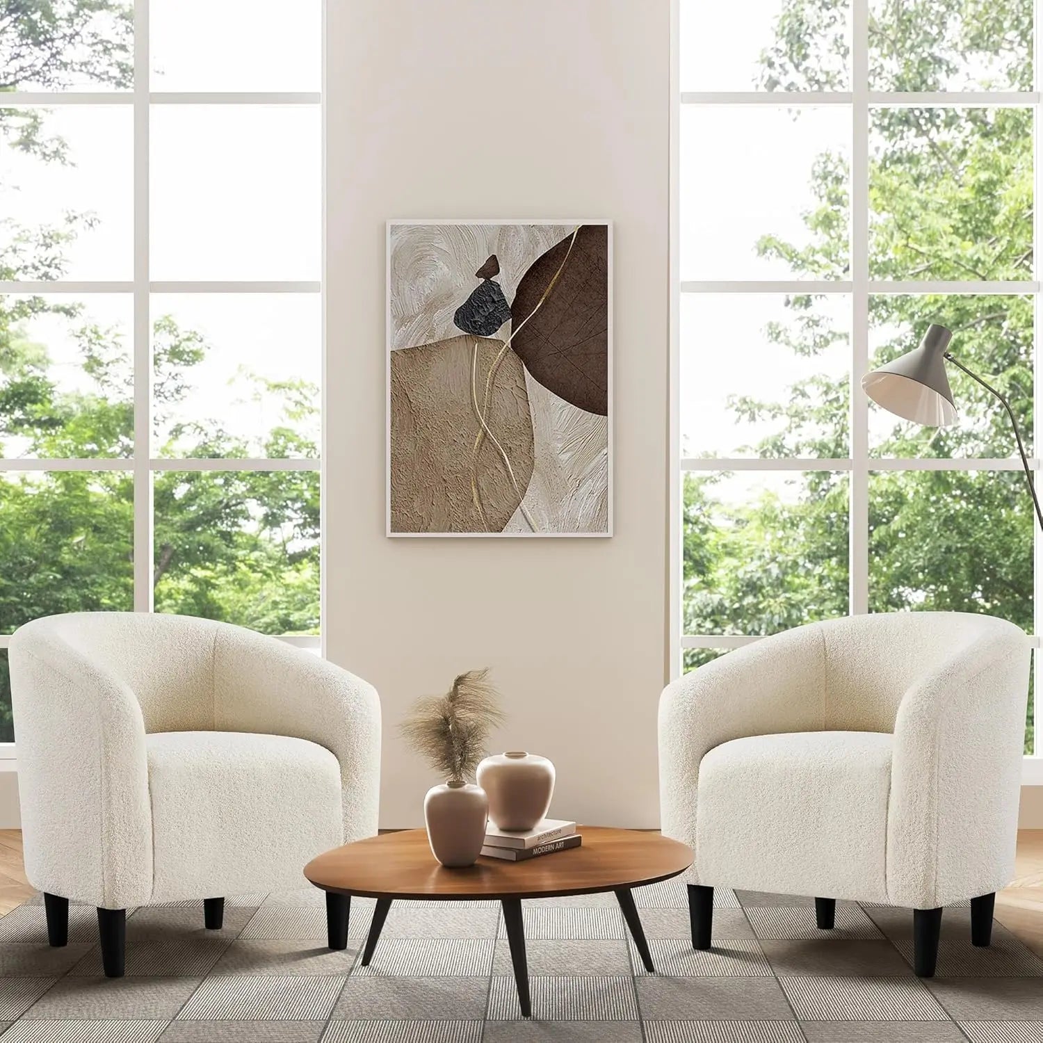 Barrel Chairs, Furry Accent Chairs, Sherpa Chairs with Soft Padded Armrest, Fuzzy Club Chairs for Living Room, Bedroom, Waiting Room