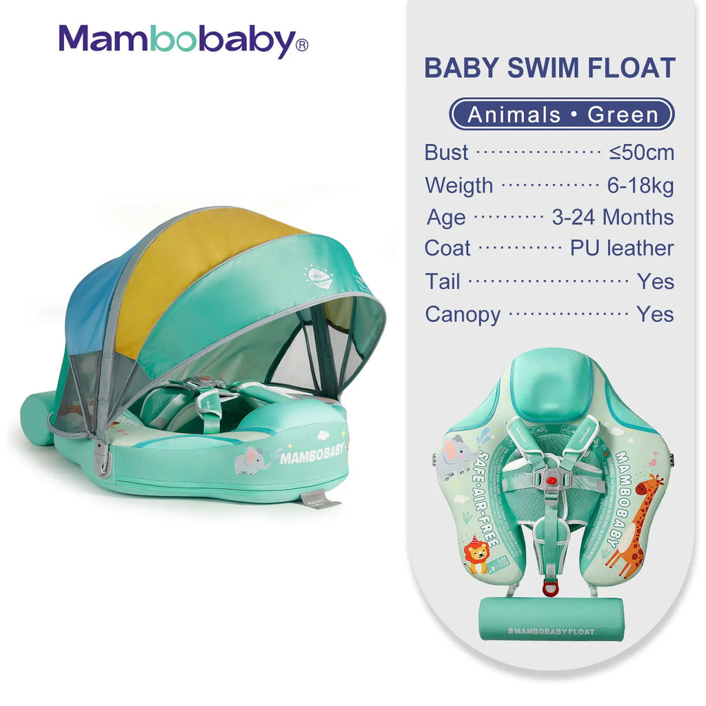 Animal Float/ Non-Inflatable Safe Solid Core Baby Swimming Buoy Water Trainer/ Infant Pool Swim Ring with Canopy
